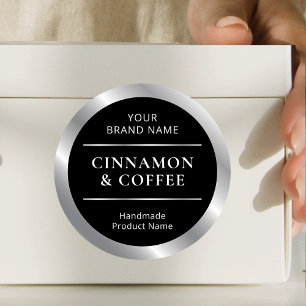 Black & Silver Handmade Product Scent Name Classic Round Sticker