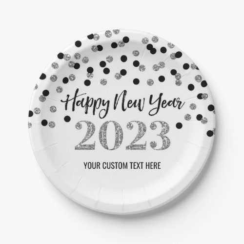 Black Silver Happy New Year 2023  Paper Plates
