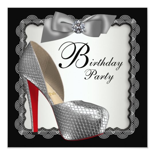 Black & Silver High Heel Shoe Birthday Party Invitation | Zazzle.com