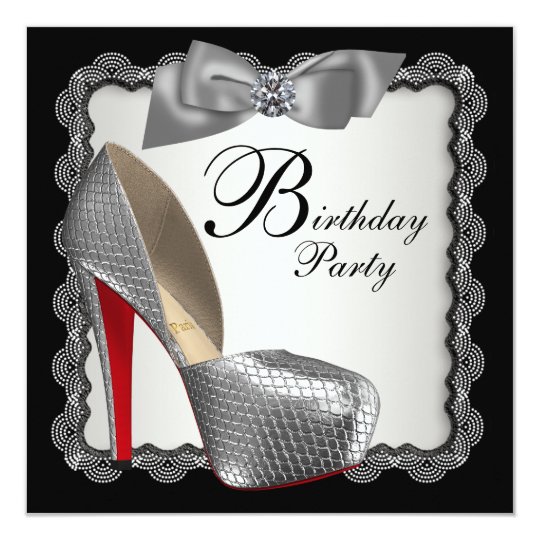 Black &amp; Silver High Heel Shoe Birthday Party Invitation
