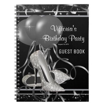 Black Silver High Heel Shoe Party Guest Book