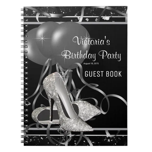 Black Silver High Heel Shoe Party Guest Book (Front)