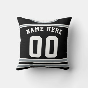 Black Silver Hockey Jersey Name & Number Template Throw Pillow