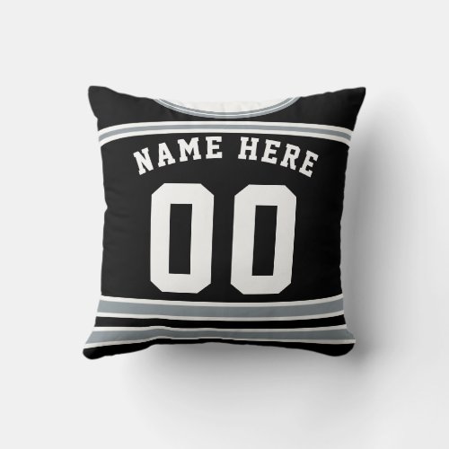 Black Silver Hockey Jersey Name  Number Template  Throw Pillow