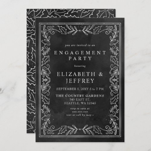 Black Silver Holly Christmas Engagement Party  Invitation