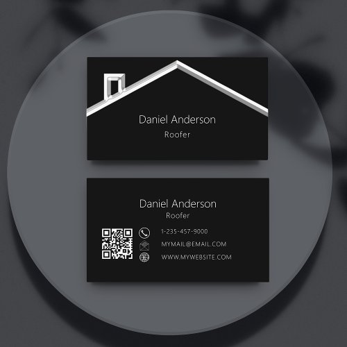 Black silver house roof modern QR code Business Card