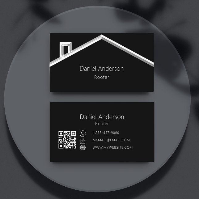 Black silver house roof modern QR code Business Card (Creator Uploaded)