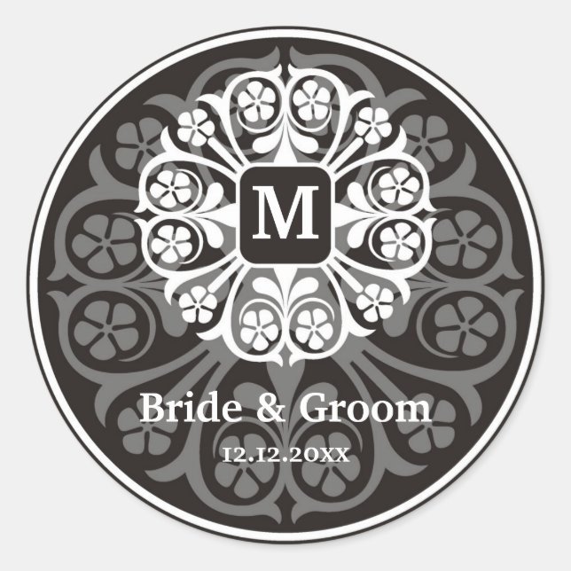 Black Silver Initial M Monogram Seal Party Favor (Front)