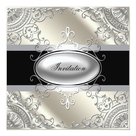 Black Silver Ivory Black White Party Card