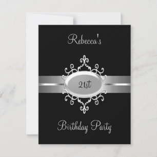 Black Silver Jewel 21st Elegant Birthday Party Invitation