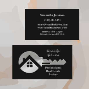 Black Silver Key Real Estate Broker Business Card