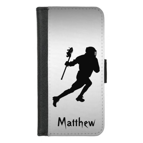 Black Silver Lacrosse Sport iPhone 87 Wallet Case