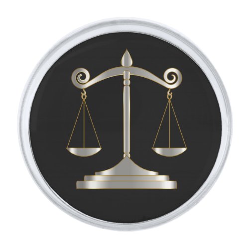 Black  Silver  Lawyer _ Scales of Justice Silver Finish Lapel Pin