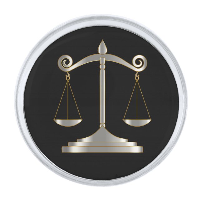 Black & Silver | Lawyer - Scales of Justice Silver Finish Lapel Pin (Front)