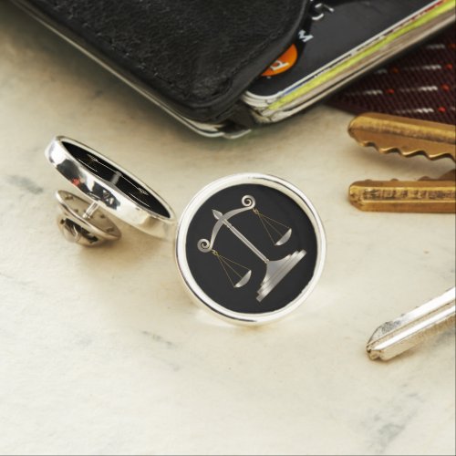 Black  Silver  Lawyer _ Scales of Justice Silver Lapel Pin