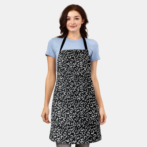 Black Silver Leopard Print Apron