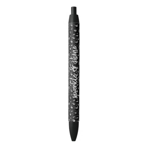 Black Silver Leopard Print Faux Glitter Black Ink Pen