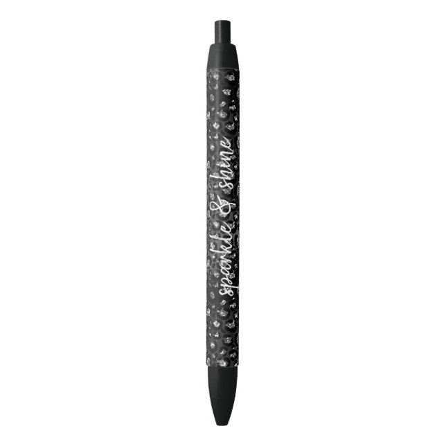 Black Silver Leopard Print Faux Glitter Pen (Front Vertical)