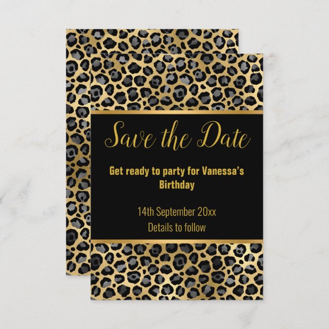BLACK SILVER LEOPARD SAVE THE DATE 2 RSVP (Front/Back)