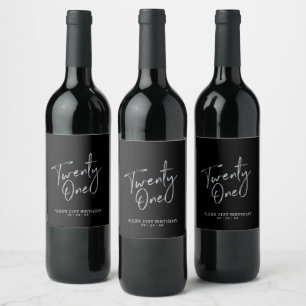 Black & Silver Lettering 21st Birthday Party Wine Label