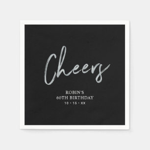 Black & Silver Lettering Adult Birthday Party Napkins