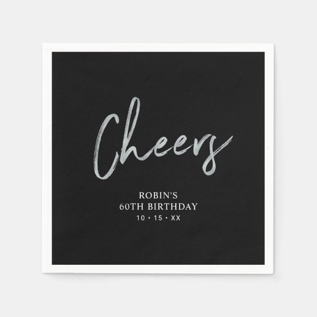 Black & Silver | Lettering Adult Birthday Party  Napkins (Front)