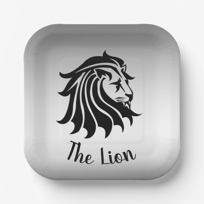 Black Silver Lion Silhouhette set of paper plates