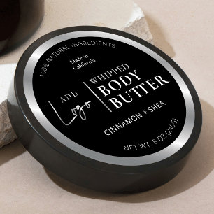 Black & Silver Logo Bath Body Jar Water Resistant Classic Round Sticker