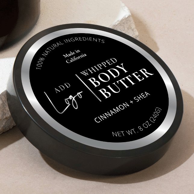 Black & Silver Logo Bath Body Jar Water Resistant Classic Round Sticker (Creator Uploaded)