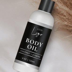 Black & Silver Logo Body Oil 4 OZ Cosmetic Bottle Rectangular Sticker