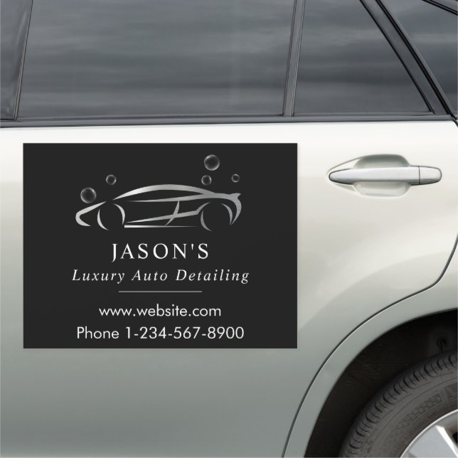 Black & Silver Luxury Auto Detailing Car Cleaning Car Magnet (In Situ)