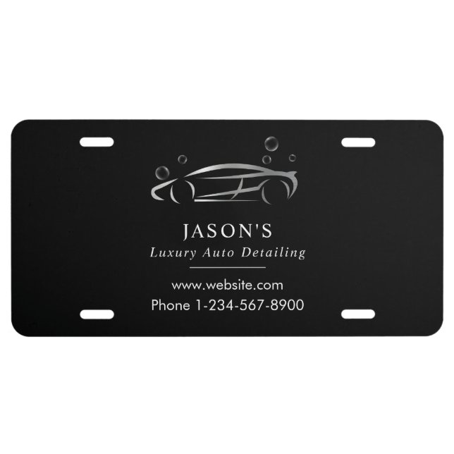 Black & Silver Luxury Auto Detailing Car Cleaning License Plate (Front)