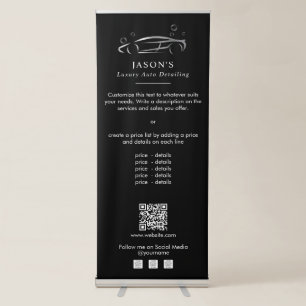 Black & Silver Luxury Auto Detailing Car Cleaning Retractable Banner