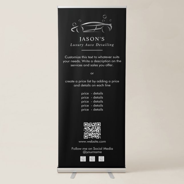 Black & Silver Luxury Auto Detailing Car Cleaning Retractable Banner (Front)