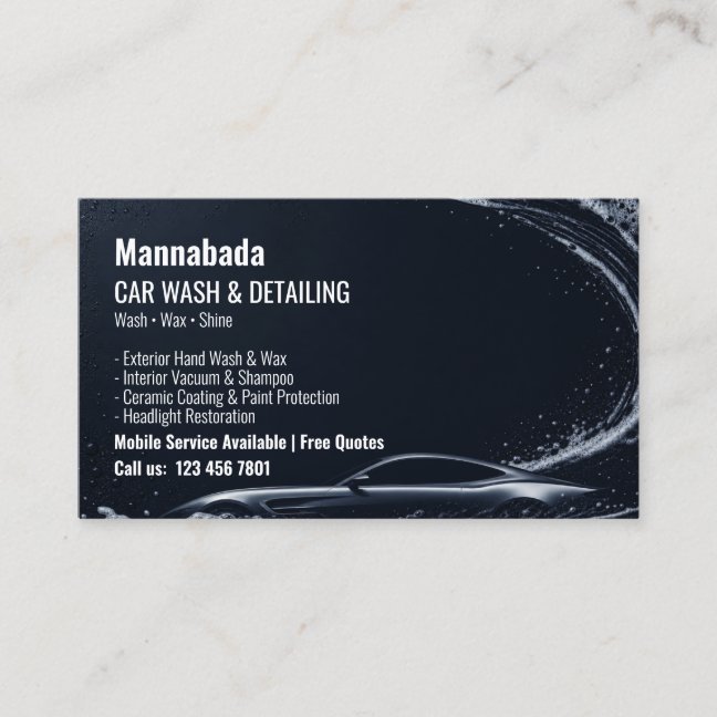 Black Silver Luxury Car Foam Wave Auto Detailing Business Card