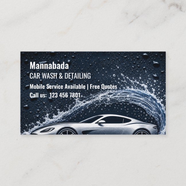 Black Silver Luxury Car Wash Mobile Auto Detailing Business Card