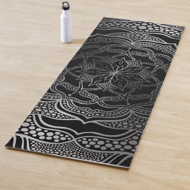 Black & Silver Mandala Stylish Chic Classy Boho  Yoga Mat (In Situ)