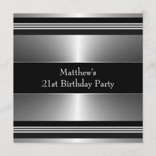 Black Silver Mans 21st Birthday Party Invitation