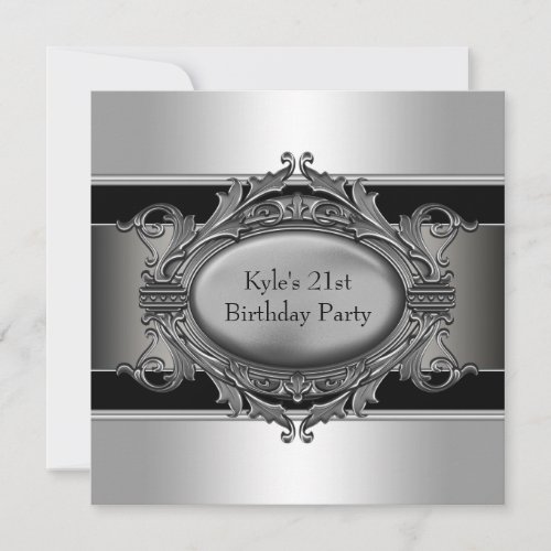 Black Silver Mans 21st Birthday Party Personalized Announcements