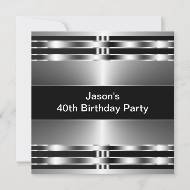 Black Silver Mans 40th Birthday Party Invitation (Front)