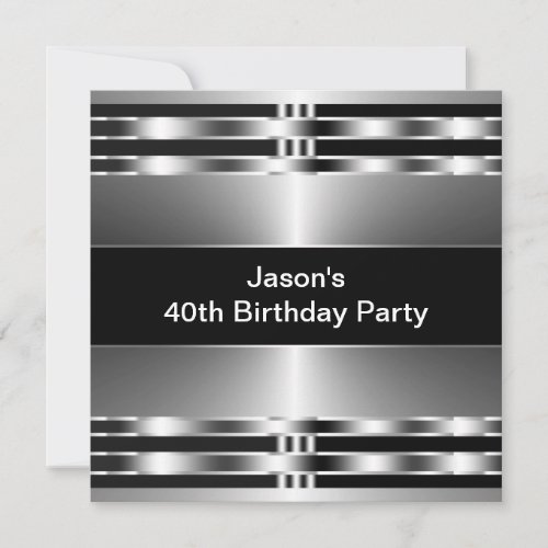 Black Silver Mans 40th Birthday Party Personalized Invitation