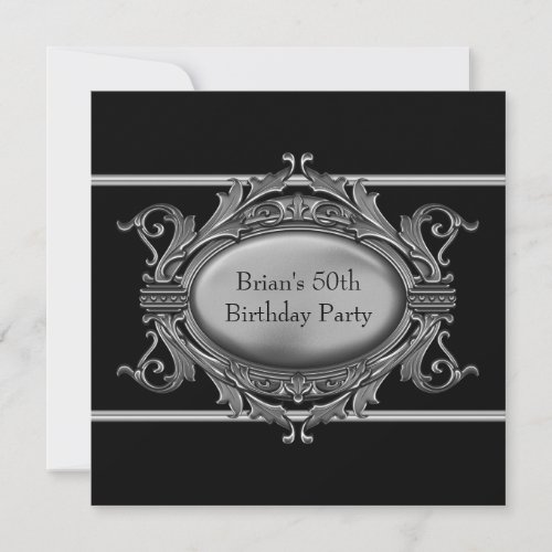 Black Silver Mans 50th Birthday Party Announcements
