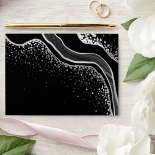 black & silver marble wedding envelope