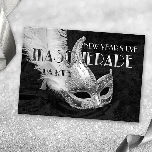 Black Silver Masquerade Ball Party Invitation