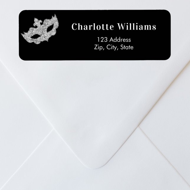 Black silver masquerade party return address label (Creator Uploaded)