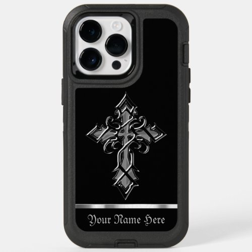 Black Silver Medieval Cross iPhone 14 Pro Max Case