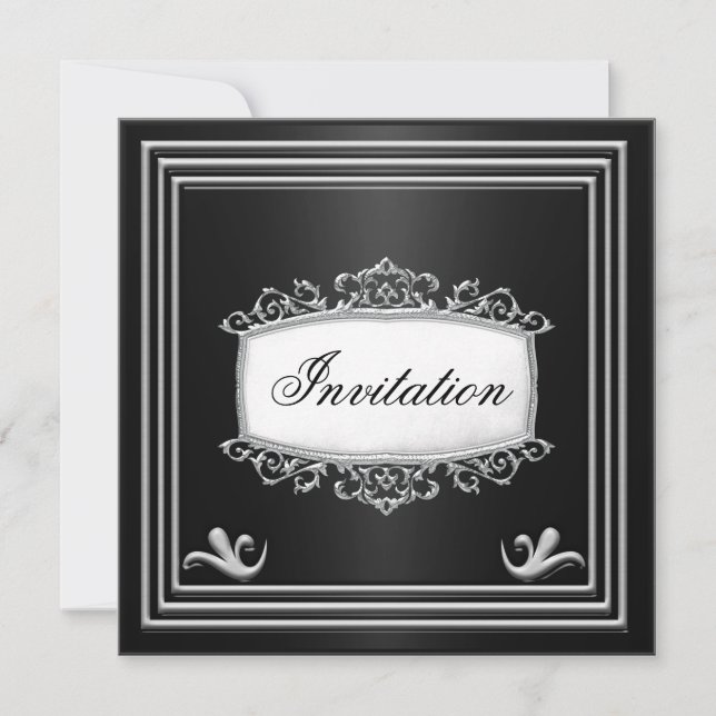 Black Silver Men Birthday  Party Personalized Invitation (Front)