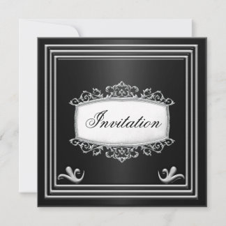 Black Silver Men Birthday  Party Personalized Invitation