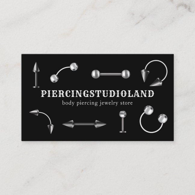 Black Silver Metal Jewelry Artist Body Piercing Business Card