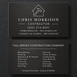 Black Silver Metallic Building Construction  Business Card